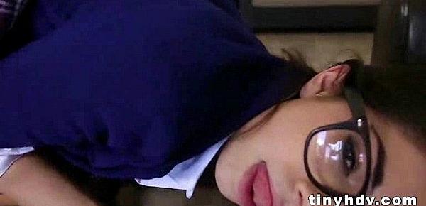  Nerdy teen with glasses gets nailed 94